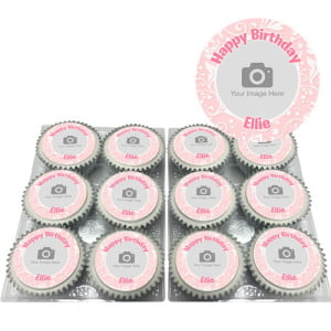 Pink Ornate Flower Cupcakes